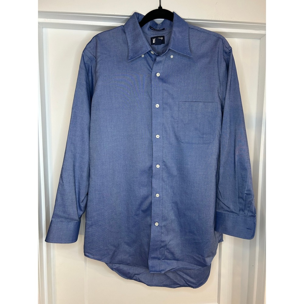 Lands End Mens Supima No Iron Pinpoint Oxford Shirt Blue Long Sleeve Button Down